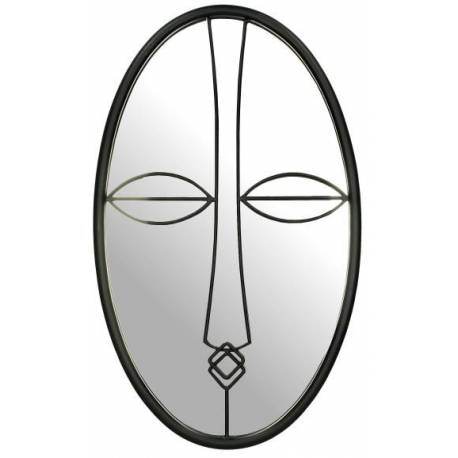 Miroir Face Noir Décoration Glace murale Ovale en Métal 3x30x50cm