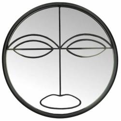 Miroir Face Noir Décoration Glace Murale Ronde en Métal 3x37x37cm