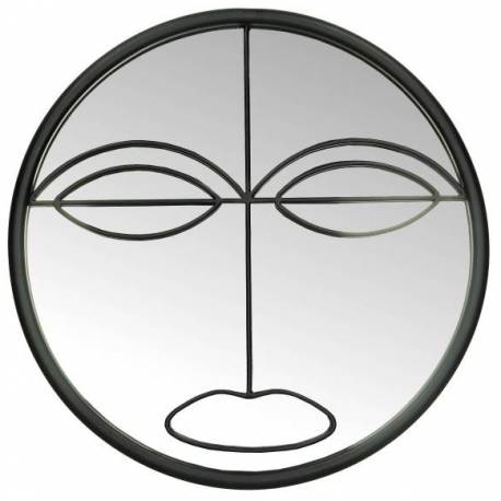 Miroir Face Noir Décoration Glace Murale Ronde en Métal 3x37x37cm