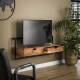 Meuble TV Air Solid Hinsk 2 Tiroirs Meuble de Rangement Mural en Acacia Massif Naturel et Métal Noir 35x45x120cm