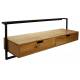 Meuble TV Air Solid Hinsk 2 Tiroirs Meuble de Rangement Mural en Acacia Massif Naturel et Métal Noir 35x45x120cm