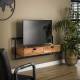 Meuble TV Air Solid Hinsk 2 Tiroirs Meuble de Rangement Mural en Acacia Massif Naturel et Métal Noir 35x45x120cm