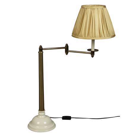 Lampe de Table Allis Dutchbone Eclairage Luminaire en Aluminium Blanc et Laitonné et Tissu Doré 18x40x64cm