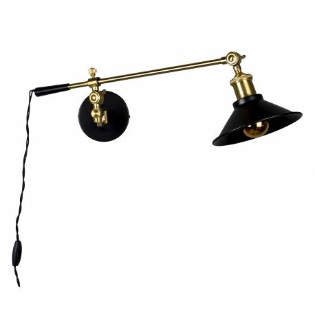 Lampe Murale Penelope Noir Dutchbone Eclairage en Métal Couleur Laitonnée et Noire 19x19x60cm