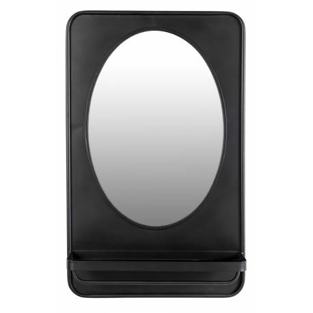 Miroir Etagère Pascal M Woody Glace Support Mural Décoration Murale en Métal Noir et Verre 13x50x80cm
