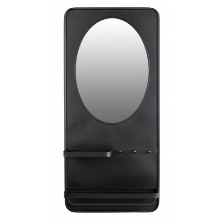 Miroir Etagère Pascal L Woody Glace Support Mural Décoration Murale en Métal Noir et Verre 13x53x108cm