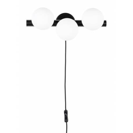 Applique Murale Monica Blanc Woody Luminaire Design Eclairage Mural en Métal Noir et Verre Blanc 15x18,5x38cm