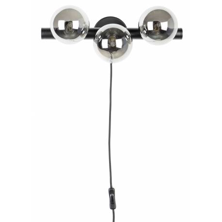 Applique Murale Monica Smoke Woody Luminaire Design Eclairage Mural en Métal Noir et Verre Fumé 15x18,5x38cm