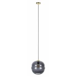 Suspension Lauren L Woody Luminaire Design Eclairage en Coton Noir, Métal Doré et Verre Fumé 29x29x150cm