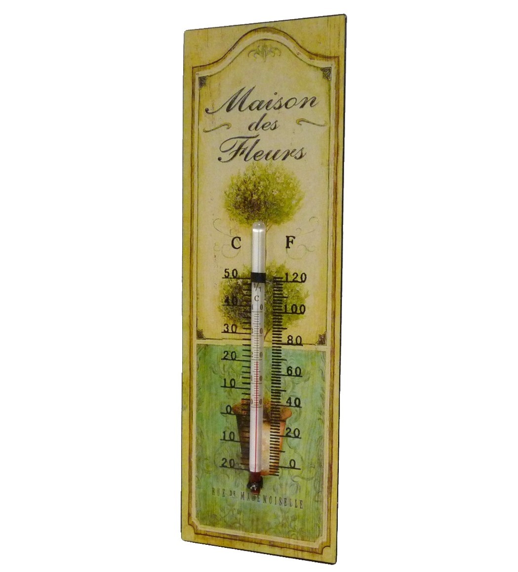 Thermomètre En Bois Avec Accroche-torchons - Style Rustique, Fabriqué En France