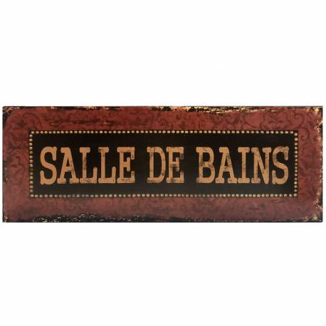 Plaque de Porte ou Murale Salle de Bains Décoration à l'Ancienne à Suspendre ou à Poser en Fer et Papier 0,1x13x36cm
