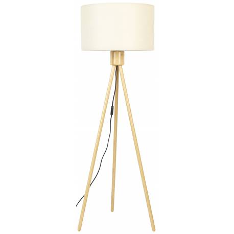 Lampadaire Fan Bambou Zuiver Luminaire sur Trépied Eclairage en Bambou Couleur Naturelle et Tissu Couleur Crème 50x50x155cm