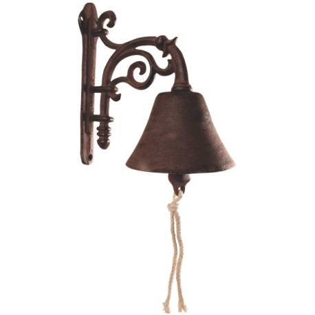 Cloche Sonnette Carillon Clochette de Porte Murale sur Crédence Motif Volute en Fonte Patinée Marron 11x19x19,8cm