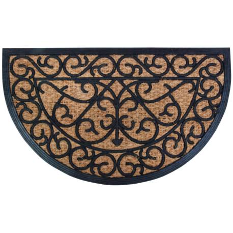 Tapis Gratte Pieds Demi-Cercle Paillasson Motifs Volutes en Coco Marron et Caoutchouc Noir 1,1x45x74,5cm