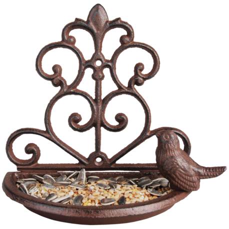 Bain à Oiseau Mural Motif Volutes Nichoir Mangeoire Oiseaux en Fonte Marron 10,3x18,3x18,4cm