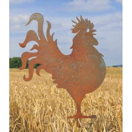 Coq sur Pic Silhouette de Jardin Plaque Décorative en Acier Oxydé 1,1x41,2x70cm