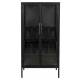 Vinothèque Rob Woody Armoire à Vin Moderne Rangement Bouteilles et Verres en Métal Bois Noir et Verre 35x52x103cm