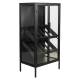 Vinothèque Rob Woody Armoire à Vin Moderne Rangement Bouteilles et Verres en Métal Bois Noir et Verre 35x52x103cm