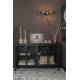 Cabinet Ferre Bas Woody Bahut sur Roulettes Meuble de Rangement 4 Portes 1 Etagère en Métal et Bois Noir 35x75x120cm