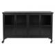 Cabinet Ferre Bas Woody Bahut sur Roulettes Meuble de Rangement 4 Portes 1 Etagère en Métal et Bois Noir 35x75x120cm
