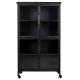 Cabinet Ferre L Woody Bahut sur Roulettes Meuble de Rangement 4 Portes 2 Etagères en Métal et Bois Noir 35x76x133cm