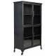 Cabinet Ferre L Woody Bahut sur Roulettes Meuble de Rangement 4 Portes 2 Etagères en Métal et Bois Noir 35x76x133cm