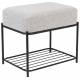 Pouf Milou Rectangulaire Woody Repose-Pied Moderne Assise d'Appoint en Métal Noir et Tissu Gris 35x45x50cm