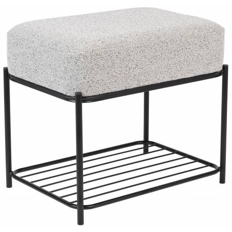 Pouf Milou Rectangulaire Woody Repose-Pied Moderne Assise d'Appoint en Métal Noir et Tissu Gris 35x45x50cm