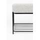 Pouf Milou Rectangulaire Woody Repose-Pied Moderne Assise d'Appoint en Métal Noir et Tissu Gris 35x45x50cm