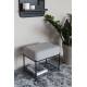 Pouf Milou Rectangulaire Woody Repose-Pied Moderne Assise d'Appoint en Métal Noir et Tissu Gris 35x45x50cm