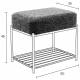 Pouf Milou Rectangulaire Woody Repose-Pied Moderne Assise d'Appoint en Métal Noir et Tissu Gris 35x45x50cm