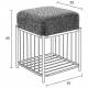 Pouf Milou Carré Woody Repose-Pied Moderne Assise d'Appoint en Métal Noir et Tissu Gris 35x35x45cm