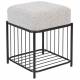 Pouf Milou Carré Woody Repose-Pied Moderne Assise d'Appoint en Métal Noir et Tissu Gris 35x35x45cm