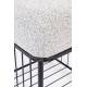 Pouf Milou Carré Woody Repose-Pied Moderne Assise d'Appoint en Métal Noir et Tissu Gris 35x35x45cm