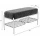 Banc Milou Rectangulaire Woody Banquette Moderne Assise d'Appoint en Métal Noir et Tissu Gris 35x45x90cm