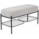 Banc Milou Rectangulaire Woody Banquette Moderne Assise d'Appoint en Métal Noir et Tissu Gris 35x45x90cm