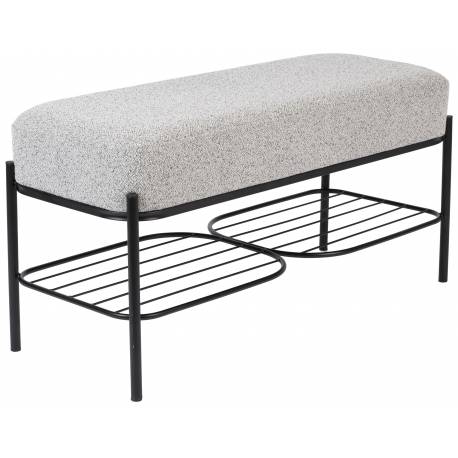 Banc Milou Rectangulaire Woody Banquette Moderne Assise d'Appoint en Métal Noir et Tissu Gris 35x45x90cm