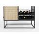 Vinothèque Basse Guuji Woody Armoire à Vin Design en Bois Noir, Métal Noir et Cannage Rotin Naturel 38x80x100cm