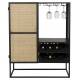 Vinothèque Basse Guuji Woody Armoire à Vin Design en Bois Noir, Métal Noir et Cannage Rotin Naturel 38x80x100cm