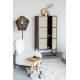 Cabinet Haut 2 Portes Guuji Woody Armoire 2 Etagères Design en Métal Noir et Cannage Rotin Naturel 38x70x145cm