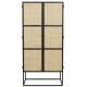 Cabinet Haut 2 Portes Guuji Woody Armoire 2 Etagères Design en Métal Noir et Cannage Rotin Naturel 38x70x145cm