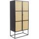 Cabinet Haut 2 Portes Guuji Woody Armoire 2 Etagères Design en Métal Noir et Cannage Rotin Naturel 38x70x145cm
