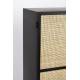 Cabinet Haut 2 Portes Guuji Woody Armoire 2 Etagères Design en Métal Noir et Cannage Rotin Naturel 38x70x145cm