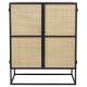 Cabinet Bas 2 Portes Guuji Woody Armoire 1 Etagère Design en Métal Noir et Cannage Rotin Naturel 38x80x100cm
