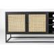 Meuble TV Guuji Woody Meuble de Rangement Design en Bois, Métal Noir et Cannage Rotin Naturel 38x55x150cm