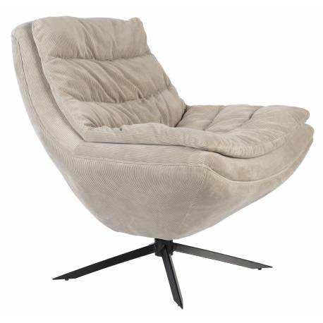 Fauteuil Vince Beige Dutchbone Siège de Salon Moderne en Tissu Beige, Bois et Métal Noir 69x81x82cm