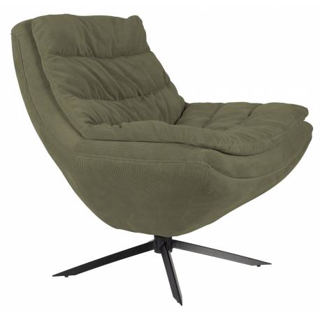 Fauteuil Vince Vert Dutchbone Siège de Salon Moderne en Tissu Vert, Bois et Métal Noir 69x81x82cm