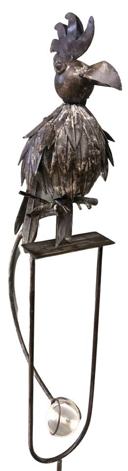 Mobile De Jardin Rotatif "Oiseaux Perchés" - En Fer Patiné Et Verre Multicolore - Tuteur à Planter Ou Décoration - 150 Cm De Haut