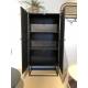 Cabinet Haut 2 Portes Guuji Woody Armoire 2 Etagères Design en Métal Noir et Cannage Rotin Naturel 38x70x145cm