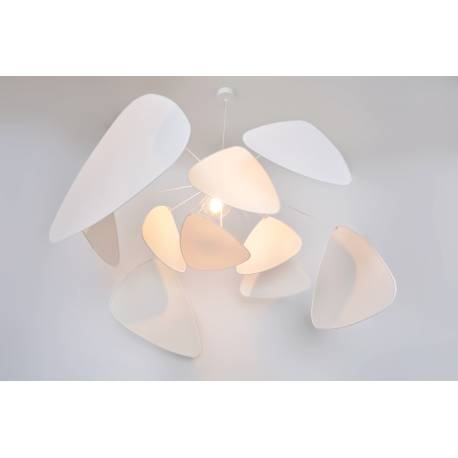 Suspension Screen XL Market Set Eclairage Moderne Style Mobile en Papier Murano et Métal Blanc 110x110x345cm
